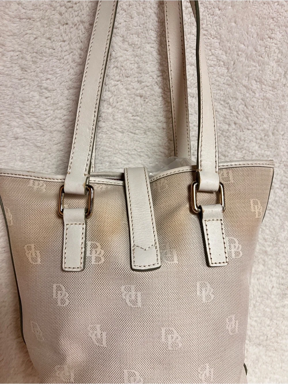 Dooney & Bourke Beige and White Monogram Hobo